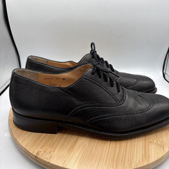 Bruno Magli  Mens Coby11M Black Leather Wingtip Brogue Oxford Italy Lace Vibram - Picture 6 of 11